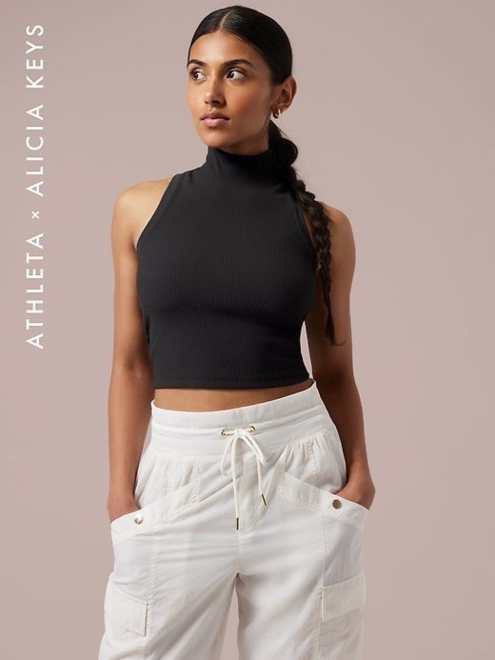 Athleta x Alicia Keys Ribbed Mock Neck Crop Tank - Black
